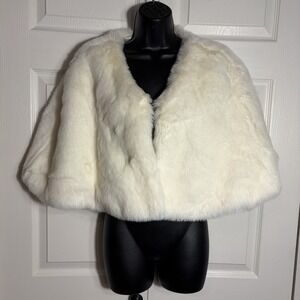 Sew U Designs Bridal Faux Fur Cape Women XL White Capelet Wedding Stole Shrug